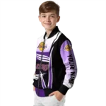 personalized los angeles lakers mesh effect purple black bomber jacket best selling