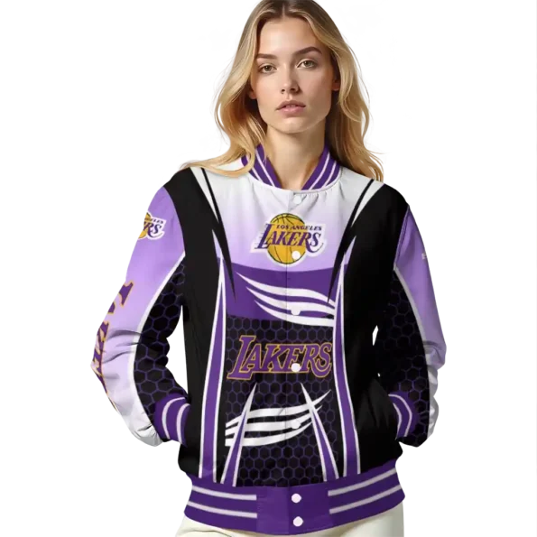 personalized los angeles lakers mesh effect purple black varsity jacket latest model.webp