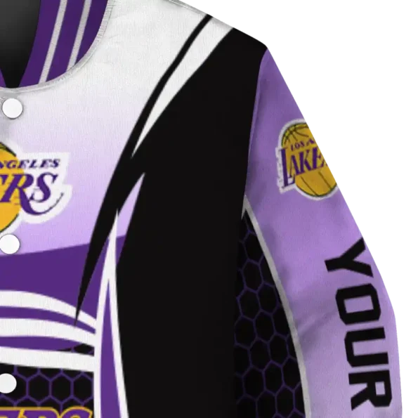 personalized los angeles lakers mesh effect purple black varsity jacket premium grade.webp