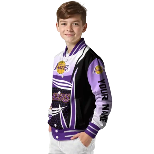 personalized los angeles lakers mesh effect purple black varsity jacket trendy.webp