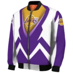 personalized los angeles lakers v stripes purple white bomber jacket best selling