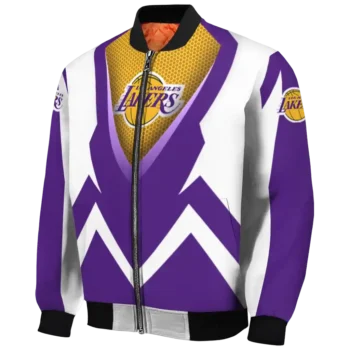 personalized los angeles lakers v stripes purple white bomber jacket best selling