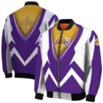 personalized los angeles lakers v stripes purple white bomber jacket best selling