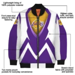 personalized los angeles lakers v stripes purple white bomber jacket best selling