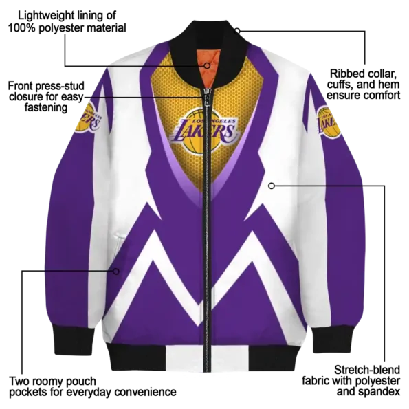 personalized los angeles lakers v stripes purple white bomber jacket new arrival