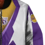 personalized los angeles lakers v stripes purple white bomber jacket best selling