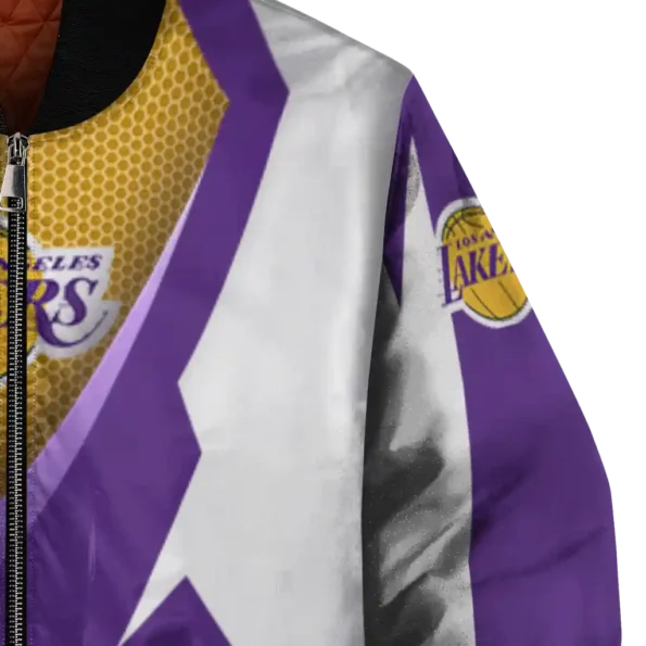 personalized los angeles lakers v stripes purple white bomber jacket premium grade