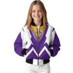 personalized los angeles lakers v stripes purple white bomber jacket best selling