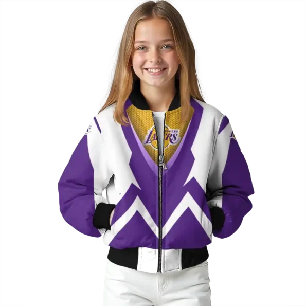 personalized los angeles lakers v stripes purple white bomber jacket top rated