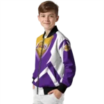 personalized los angeles lakers v stripes purple white bomber jacket best selling