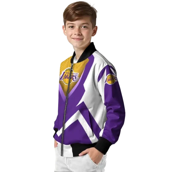 personalized los angeles lakers v stripes purple white bomber jacket trendy