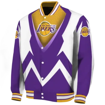 personalized los angeles lakers v stripes purple white varsity jacket best selling.webp