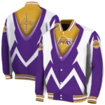 personalized los angeles lakers v stripes purple white varsity jacket best selling.webp
