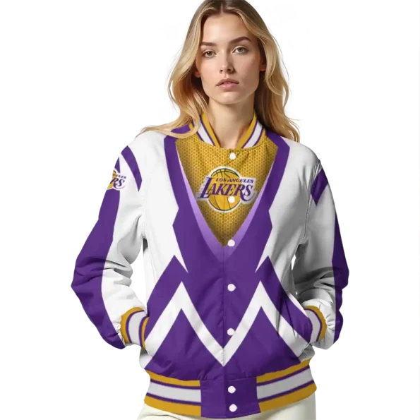 personalized los angeles lakers v stripes purple white varsity jacket latest model.webp
