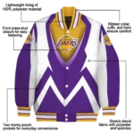 personalized los angeles lakers v stripes purple white varsity jacket best selling.webp