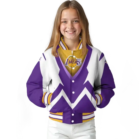 personalized los angeles lakers v stripes purple white varsity jacket top rated.webp