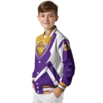 personalized los angeles lakers v stripes purple white varsity jacket best selling.webp
