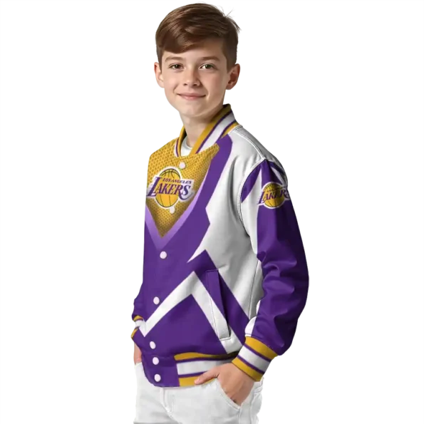 personalized los angeles lakers v stripes purple white varsity jacket trendy.webp