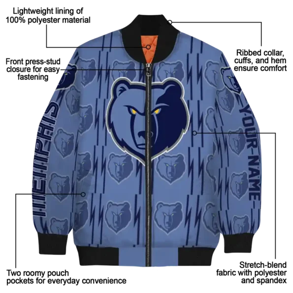 personalized memphis grizzlies bolt stripe blue bomber jacket new arrival