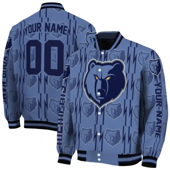 personalized memphis grizzlies bolt stripe blue varsity jacket fashion forward.webp
