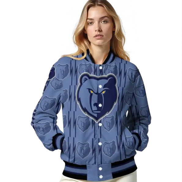 personalized memphis grizzlies bolt stripe blue varsity jacket latest model.webp