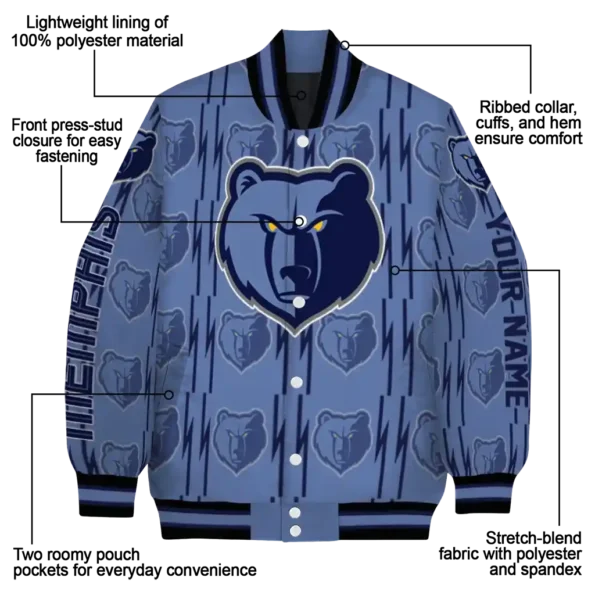 personalized memphis grizzlies bolt stripe blue varsity jacket new arrival.webp
