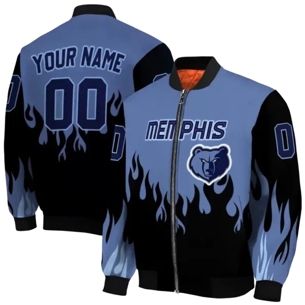 personalized memphis grizzlies flame border blue black bomber jacket fashion forward