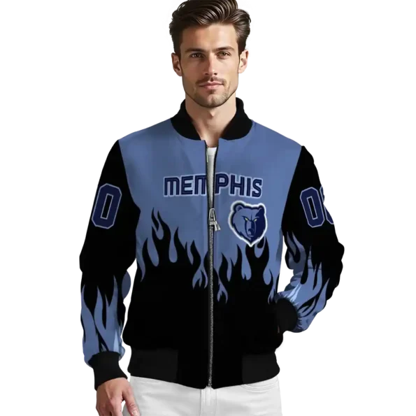 personalized memphis grizzlies flame border blue black bomber jacket high quality