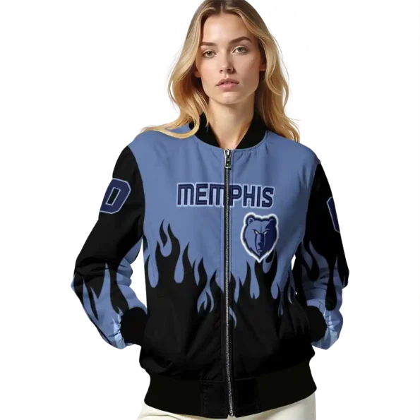 personalized memphis grizzlies flame border blue black bomber jacket latest model