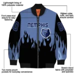 personalized memphis grizzlies flame border blue black bomber jacket best selling