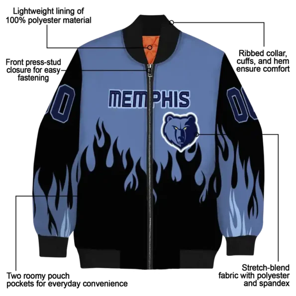 personalized memphis grizzlies flame border blue black bomber jacket new arrival