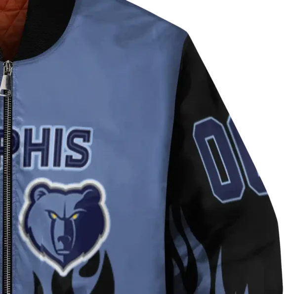 personalized memphis grizzlies flame border blue black bomber jacket premium grade