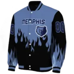 personalized memphis grizzlies flame border blue black varsity jacket best selling.webp