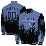 personalized memphis grizzlies flame border blue black varsity jacket best selling.webp