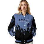 personalized memphis grizzlies flame border blue black varsity jacket best selling.webp