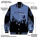 personalized memphis grizzlies flame border blue black varsity jacket best selling.webp