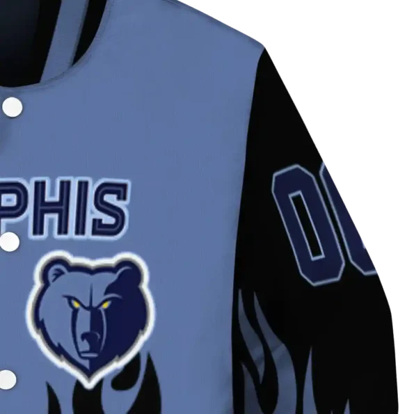 personalized memphis grizzlies flame border blue black varsity jacket premium grade.webp