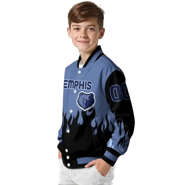 personalized memphis grizzlies flame border blue black varsity jacket trendy.webp