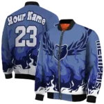 personalized memphis grizzlies winged blaze blue white bomber jacket best selling
