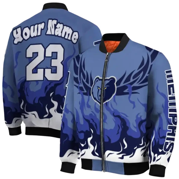 personalized memphis grizzlies winged blaze blue white bomber jacket fashion forward