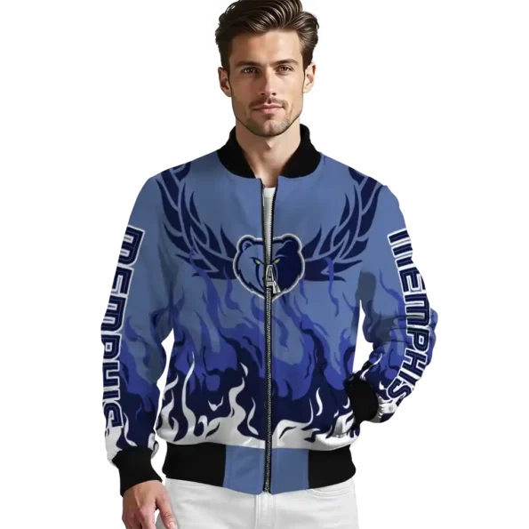 personalized memphis grizzlies winged blaze blue white bomber jacket high quality