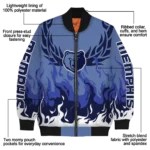 personalized memphis grizzlies winged blaze blue white bomber jacket best selling