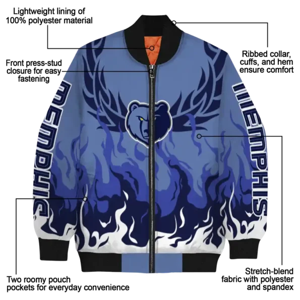personalized memphis grizzlies winged blaze blue white bomber jacket new arrival