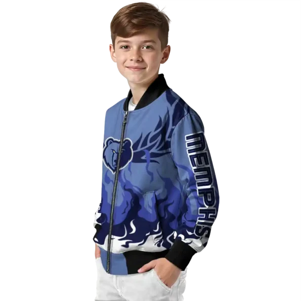 personalized memphis grizzlies winged blaze blue white bomber jacket trendy