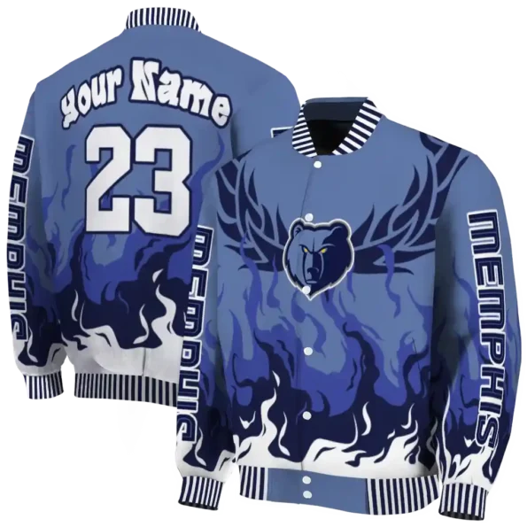 personalized memphis grizzlies winged blaze blue white varsity jacket fashion forward.webp