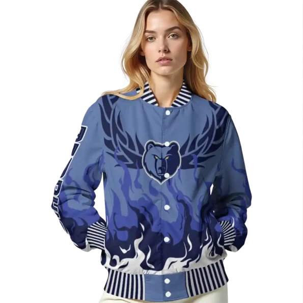 personalized memphis grizzlies winged blaze blue white varsity jacket latest model.webp