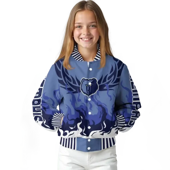 personalized memphis grizzlies winged blaze blue white varsity jacket top rated.webp