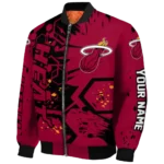 personalized miami heat hexagon cluster red black bomber jacket best selling