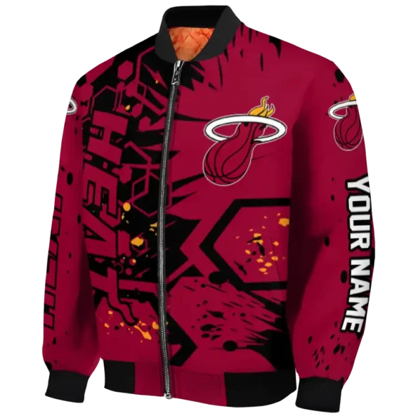 personalized miami heat hexagon cluster red black bomber jacket best selling