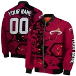 personalized miami heat hexagon cluster red black bomber jacket best selling